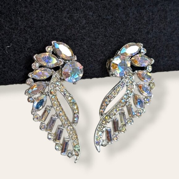 (2/$20) Vintage AB Crystal Wing Earrings - Picture 1 of 5
